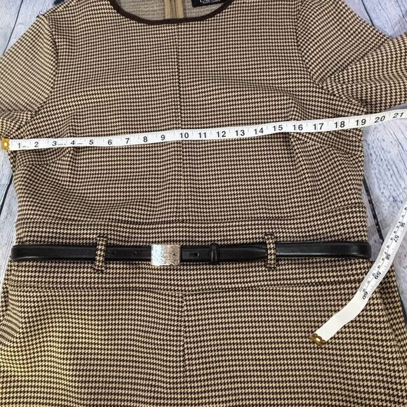 Lauren Ralph Lauren Brown Tan Houndstooth Academia Corporate Sheath Dress Size L - Picture 7 of 12
